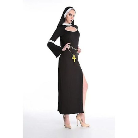 Sexet Nonne Cosplay Kostume - Frækt Halloween Nonne Fancy Kjole Kostume Outfit Til Kvinder