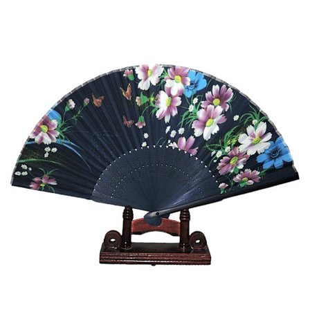 Vifte - Oriental Winds [M14] - Mørk blå med rosa blomster