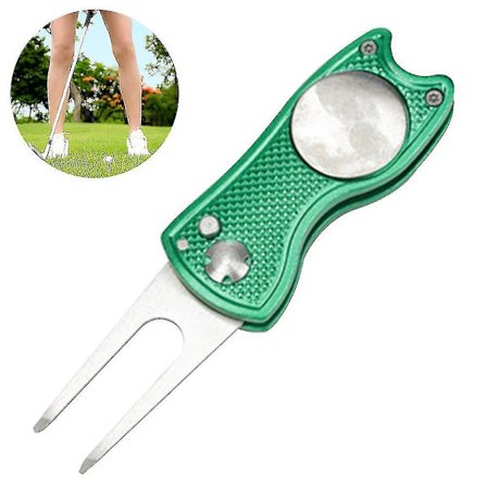 Metallista taitettava golf-divot-työkalu magneetti (vihreä)