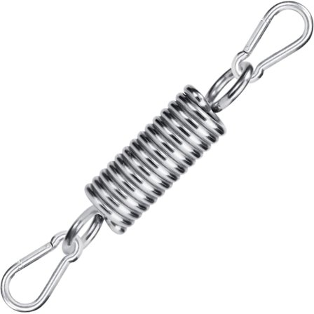 Jousikiinnike ripustukseen, 250 kg kapasiteetti, 2x M10 -karabiinia, 1x jousi, riippumatolle, keinutuolille, nyrkkeilysäkille, joogalle