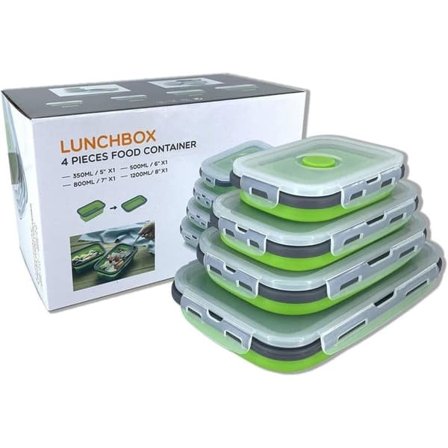 4-pak foldbar silikone madkasse med låg, frokostboks til picnic, mikroovn & fryser