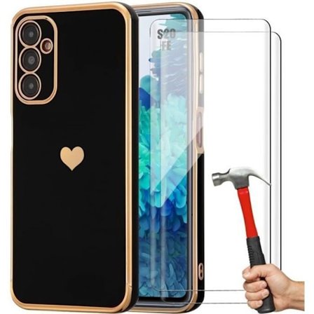 Skyddskal - Booling - för Samsung Galaxy S20 FE - med 2 Härdat Glas - Hjärtmotiv - Svart