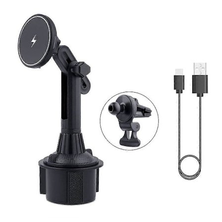 Magnetisk Biloplader, Telefonholder til Kopholder i Bil 15W Magnetisk Trådløs Biloplader til Telefon 12/13/14