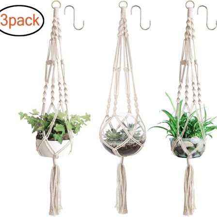 3 x planteophæng, macrame hængekurv, hængende blomsterpotte med KLB