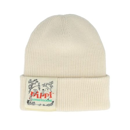 Pippi Långstrump - Vit cuff Beanie - Book Cover Patch Vanilla Soft Cuff @ Hatstore