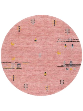 Tapis De Laine Gabbeh Landscape Rose Clair Rond Petit Oeko-Tex