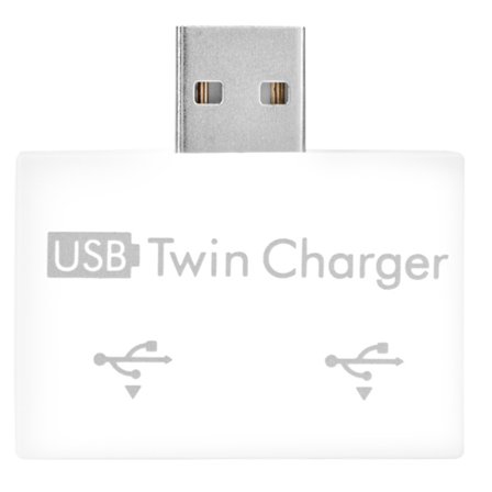 Hub USB2.0 Hann til 2-Port USB Dobbel Lader Splitter Adapter Konverter Konsentrator (Hvit)