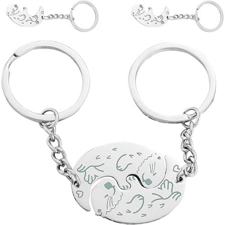 Sæt med 2 nøgleringe til par, odder nøgleringe, små nøgleringe, originale