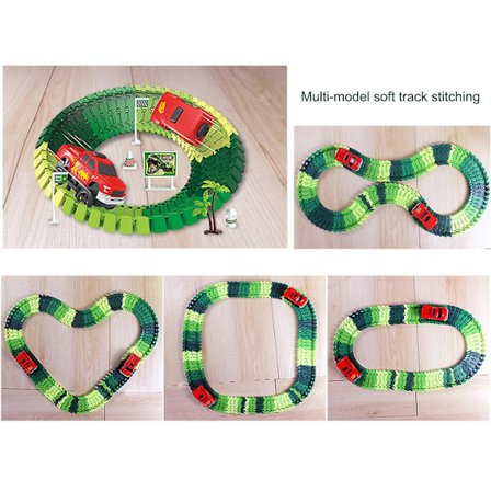 Flexibelt dinosaurieleksaksspårset med broar, ramper och elektriska bil leksaksset för småbarn db