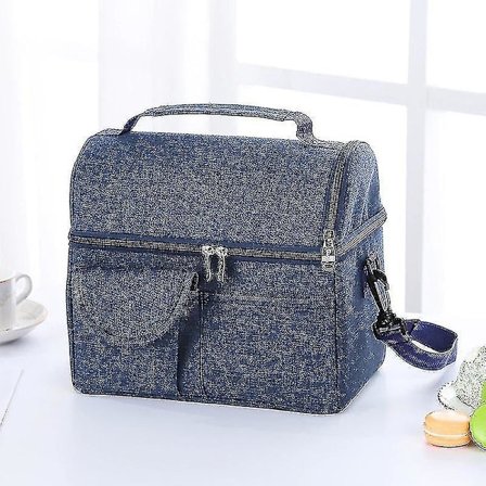 Tilava tuore iso kylmälaukku vedenpitävä Oxford kannettava vetoketju lämpö lounaslaukut naisille lounaslaatikko kassi piknik ruoka laukut(sininen)