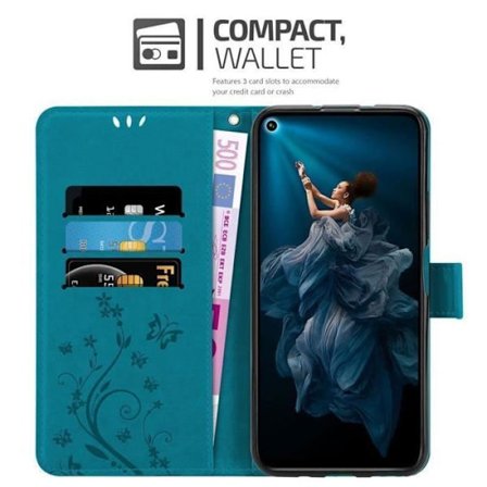 Coque för Honor 20 PRO Hölster i BLÅ BLOMMÖNSTER Etui Case Cover Skydd Blommigt Plånbok Wallet