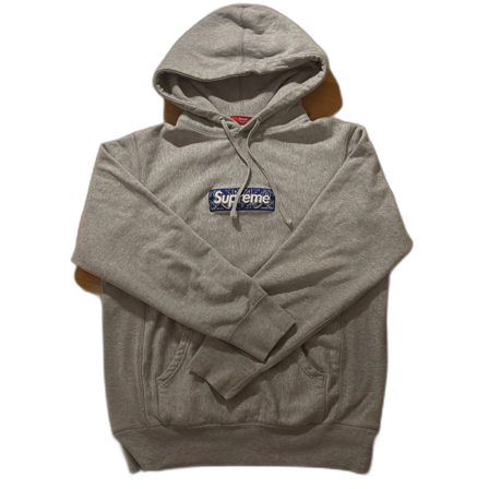 Grå Supreme hoodie med blå box logo