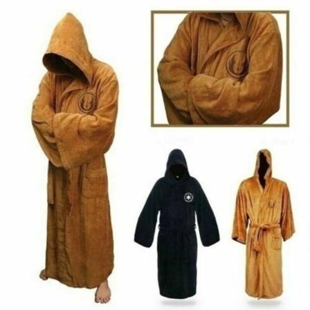 Pyjamas for menn Badekåpe Morgenkåpe Grafisk trykk Uformelt flanell Komfortabel varm hettegenser Langermet lommebelte Jedi Style Black L Black L