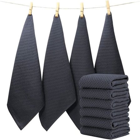 Sæt med 6 mørkegrå køkkenhåndklæder, sæt med bomuldsviskestykker Torchons 33x33 cm