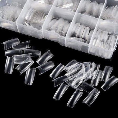 5 stk. franske neglespisser med halv dekning, akryl, kunstige falske negler med eske for DIY NaiClear med eske