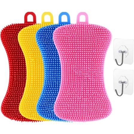 Silikoninen sieni astianpesusieni 4 kpl keittiösienet ja 2 kpl koukku keittiöastiat Silikonihankaussieni keittiösieni