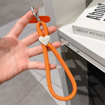 Färgglatt vävt mobilskal med hängande rep, nyckelring, anti-förlust handledsrep, mobilkedja DIY polyester hjärtformat kort rep