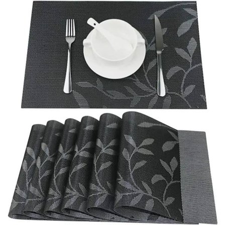 Dækkeserviet Sæt med 6 Vaskbare Varmeisolerende Skridsikre Vævede Vinyl Dækkeservietter til Køkken og Spisestue-FA-