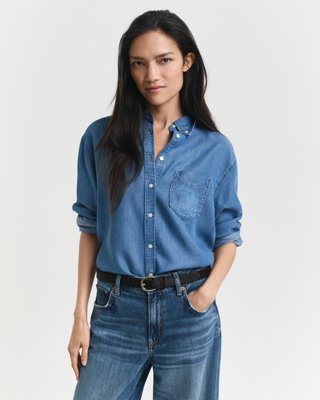 GANT - Oversized indigo skjorte til dame light indigo
