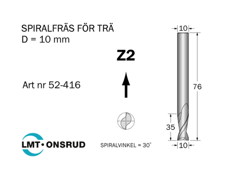 Cobolt 52-416 Spiralfræse D=10 L=35 TL=76 Z=2 S=10, Maskintilbehør & forbrugsvarer