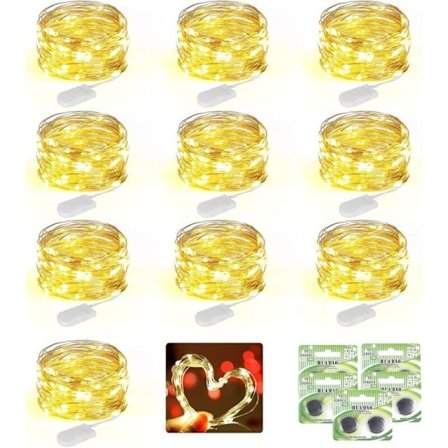 10-pack 2M 20LED Batteridrivna Ljusslingor, Vattentäta Koppar LED-slingor för Juldekoration Sovrum Bröllop Fest Hem Trädgård (10 Ex-FM-
