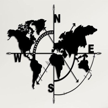 Metal Verdenskort - Metal Weltkarte - 3D Vægsilhuet Metal Wal