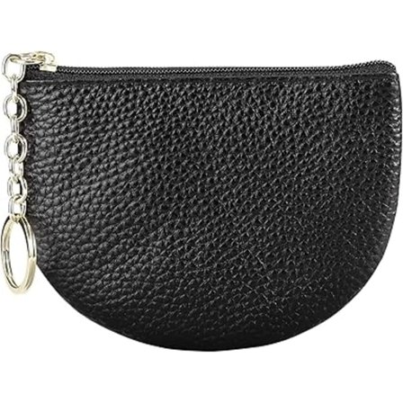 Dame Ekte Skinn Nøkkelring Glidelås Lommebok Liten Mini Veske Myntpung