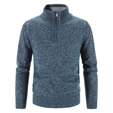 【14y】Herre halstørklæde sweater, halv turtleneck, slank, vinter, halv lynlås, strikket, enkel, ensfarvet, sweater BLÅ