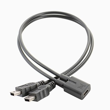 USB 2.0 Mini 5-pins Y-splitterkabel 1 hunn til dobbel hann ladekabel