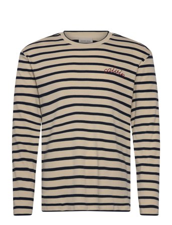 Ls Compact Rib Stripe Crewnk Tee Beige Calvin Klein Jeans