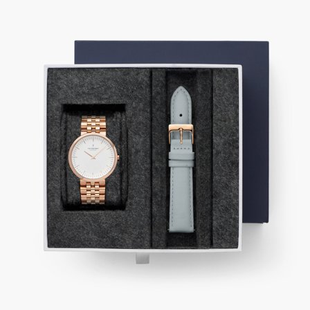 Nordgreen - Moderne Damenuhr in Roségold - Infinity - SET Roségold | Armbänder 5-Link / Grau