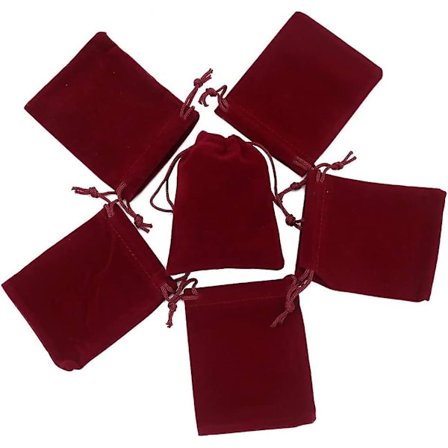 Mini fløyelsgavepose med snøring. 20 stk røde fløyelsposer til smykker