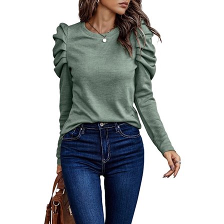 Dam T-shirt med Rund Hals, Puffärmar, Slim Fit