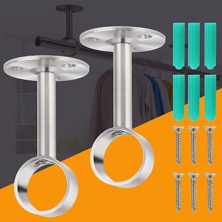 2 stk Justerbare Loftbeslag Til Gardinstang, Gardinstangsbeslag Med Rustfrit Stål Fastgørelsesplade Til Skabsgardinholder - Diameter Åbning 2