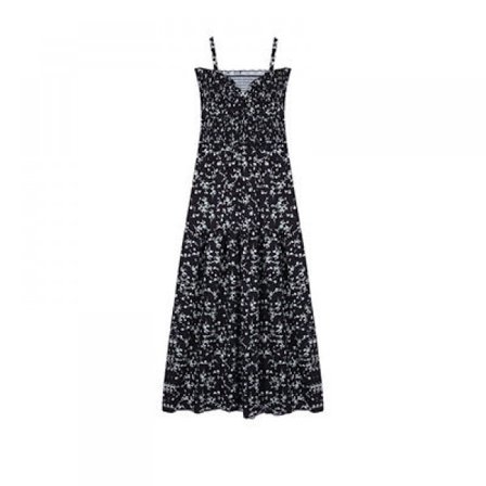 Painettu kääre V-kaula olkaimet rantajuhla maksimekko (musta L)