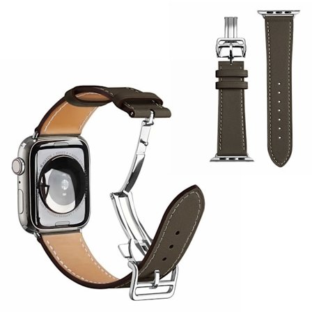 äkta läder silver spänne klockarmband för Apple Watch Series 6 / 5 40mm - mörkgrå