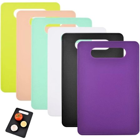 Set med 6 skärbrädor i plast, BPA-fria köksbrädor, skärbrädeset med handtag, hackbräda, skärbräda i plast, antibakteriell och halkfri