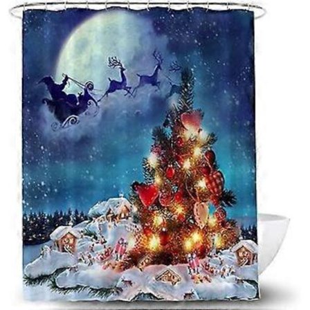 Jul Duschdraperi Jultema Mönster Blått Baddraperi Vattentätt Polyester Duschdraperi med Krokar för Julbadrumsdekor, 180*180