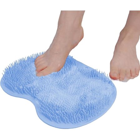 Dusjfot- og ryggskrubb med sugekopper, veggmontert ryggskrubb i silikon, eksfolierende, beroliger slitne føtter, ren børste (blå)