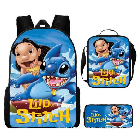Stitch reppu, koululaukku, kynäpussi, lounaslaukku, 3 osainen setti svart