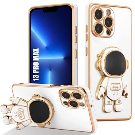 Cover til iPhone 13 Pro Max - Hvid - Stødabsorberende Silikone - Astronaut Støtte - Blød - Unisex