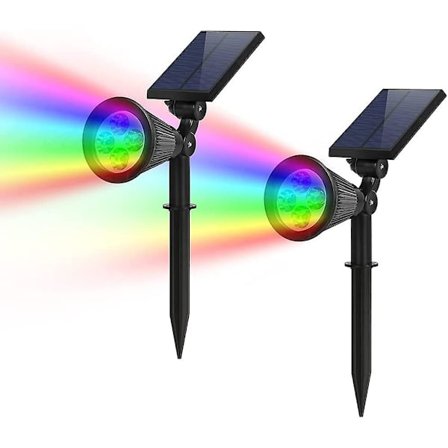 Solcellsstrålkastare, 2-i-1 Färgade Justerbara 4 LED Vägg/Mark Solcellslampor Med Automatisk På/Av Sensor Skymning Till Gryning, 2-Pack