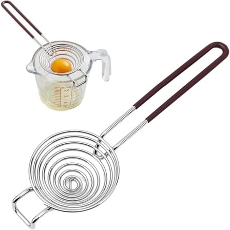 Eggeplommeskiller i rustfritt stål, utvidet håndtak, eggeplomme- og hvitteskiller, effektiv eggehvitefilterverktøy