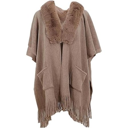 1 stk Poncho Sjal (Khaki) Dame Vinter Elegant Genser Cape Lommer Poncho Frynser Åpen Varm Poncho Cape Varm Strikket Ponchoer Sjal