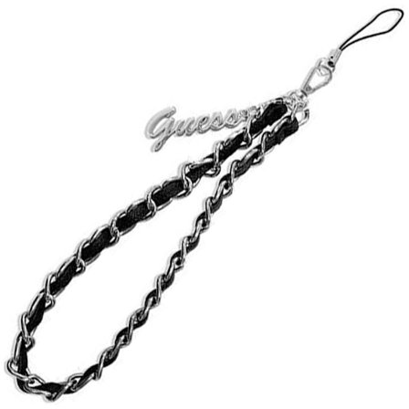Guess GUSTSASSK Telefonrem Anheng Svart/Sort Kjede Metall Logo Charm