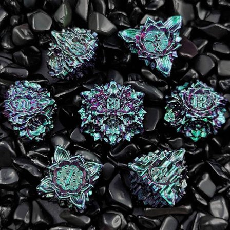 7ST/ Set metalltärningar Set tärningar GRÖN&LILA