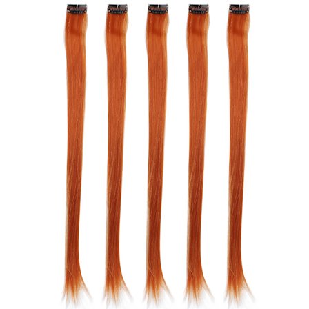 5 kpl Clip-in hiuslisäkkeet Värillinen Suora Hiusten Pidennykset Clip-in Hiusten Pidennykset Juhliin Cosplay Orange