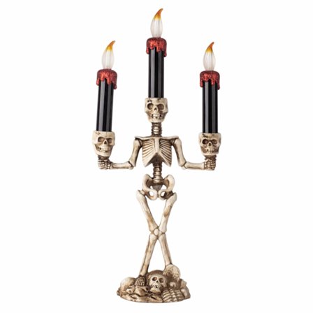 Halloween Menorah -kynttilänjalka LED-polttimo Kallo Luuranko Liekitön Jalusta Paristokäyttöinen Välkkyvä Aave Halloween-koriste Valo Ikkuna 