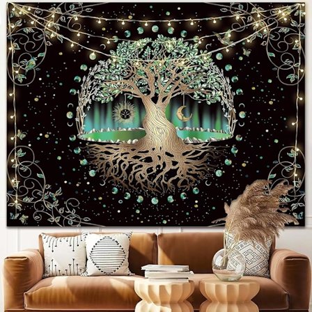 Kuuvaiheen elämänpuun seinävaate, luonto, kukka, kasvi, perhonen