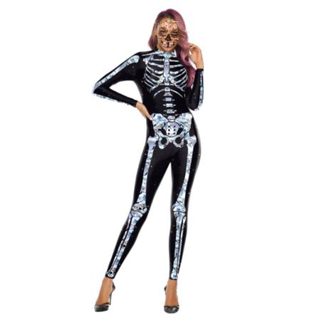 Sexig Skelettdräkt För Kvinnor Halloween Black White M